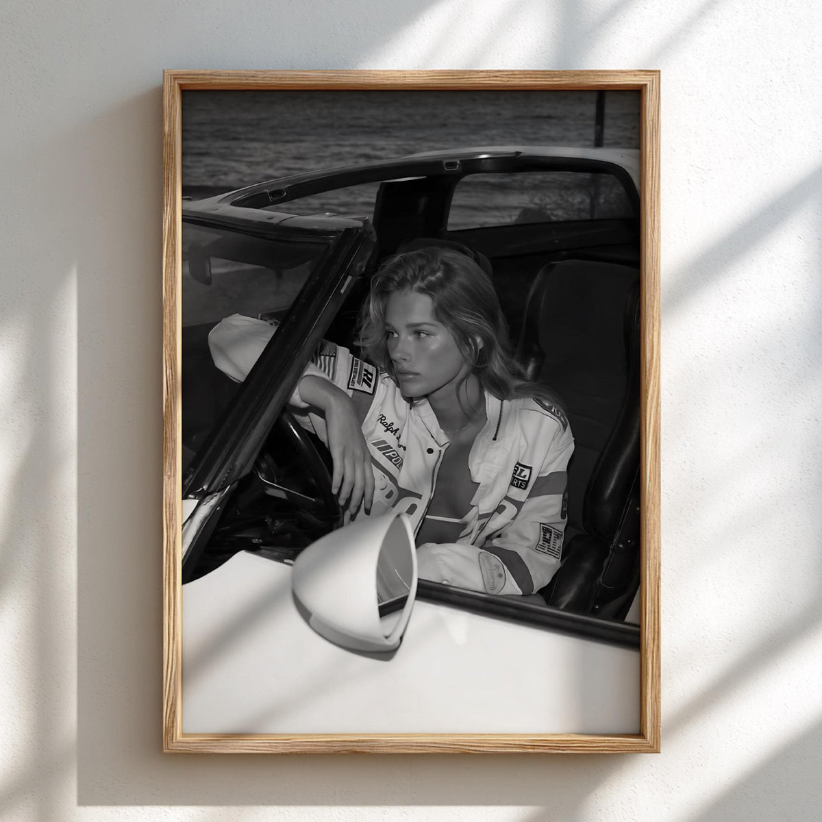 Racing Jacket Convertible Car Poster | Black and White Photography Print | Vintage Automotive Wall Art | Retro Lifestyle Decor