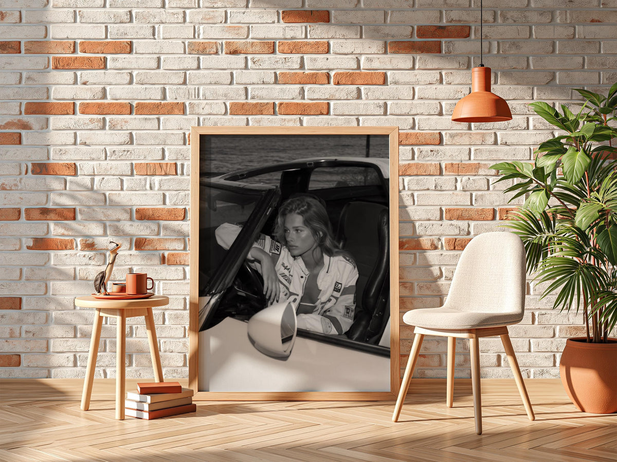 Racing Jacket Convertible Car Poster | Black and White Photography Print | Vintage Automotive Wall Art | Retro Lifestyle Decor
