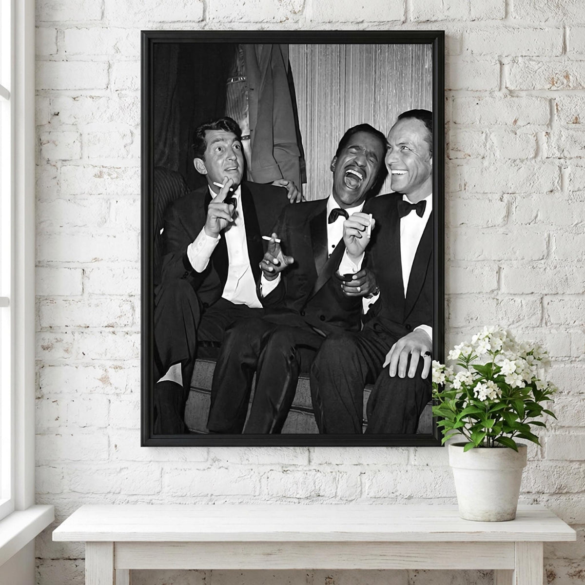Vintage Tuxedo Friends Laughing Poster | Black and White Photography Print | Retro Classic Style Wall Art | Elegant Lifestyle Decor