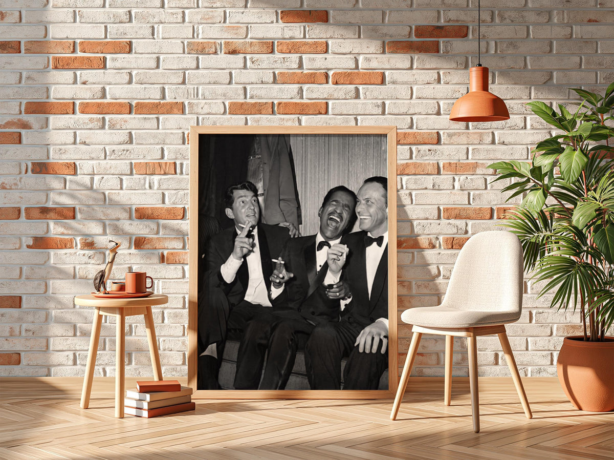 Vintage Tuxedo Friends Laughing Poster | Black and White Photography Print | Retro Classic Style Wall Art | Elegant Lifestyle Decor