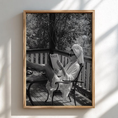Woman Reading Magazine Poster | Black and White Photography Print | Vintage Fashion Wall Art | Retro Lifestyle Interior Decor