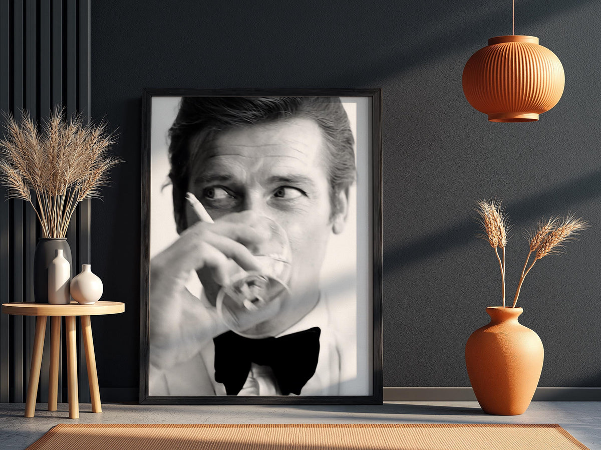 Champagne Portrait Poster | Black and White Photography Print | Vintage Luxury Lifestyle Wall Art | Retro Elegant Decor