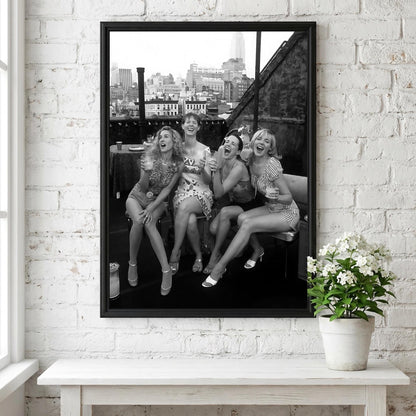Rooftop Girls NYC Skyline Poster | Black and White Photography Print | Vintage City Wall Art | Retro Urban Lifestyle Decor