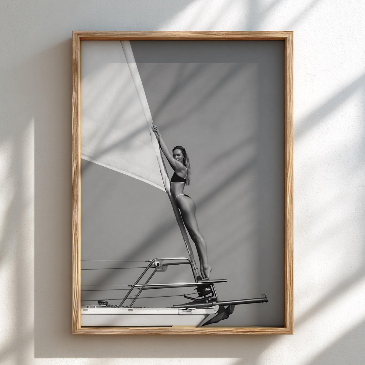 Sailboat Mast Balance Pose Poster | Black and White Photography Print | Vintage Ocean Wall Art | Retro Adventure Lifestyle Decor