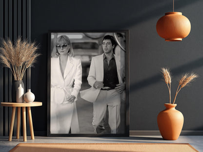 White Suits Duo Poster | Black and White Photography Print | Vintage Cinema Style Wall Art | Retro Luxury Fashion Decor