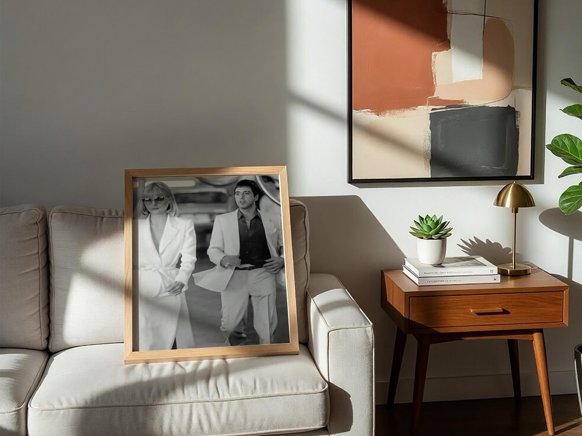 White Suits Duo Poster | Black and White Photography Print | Vintage Cinema Style Wall Art | Retro Luxury Fashion Decor