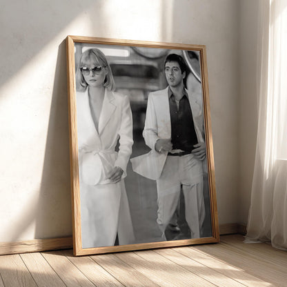 White Suits Duo Poster | Black and White Photography Print | Vintage Cinema Style Wall Art | Retro Luxury Fashion Decor