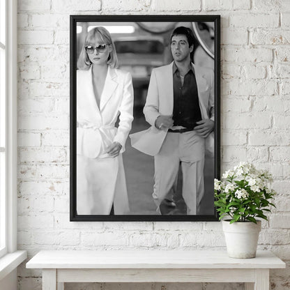 White Suits Duo Poster | Black and White Photography Print | Vintage Cinema Style Wall Art | Retro Luxury Fashion Decor