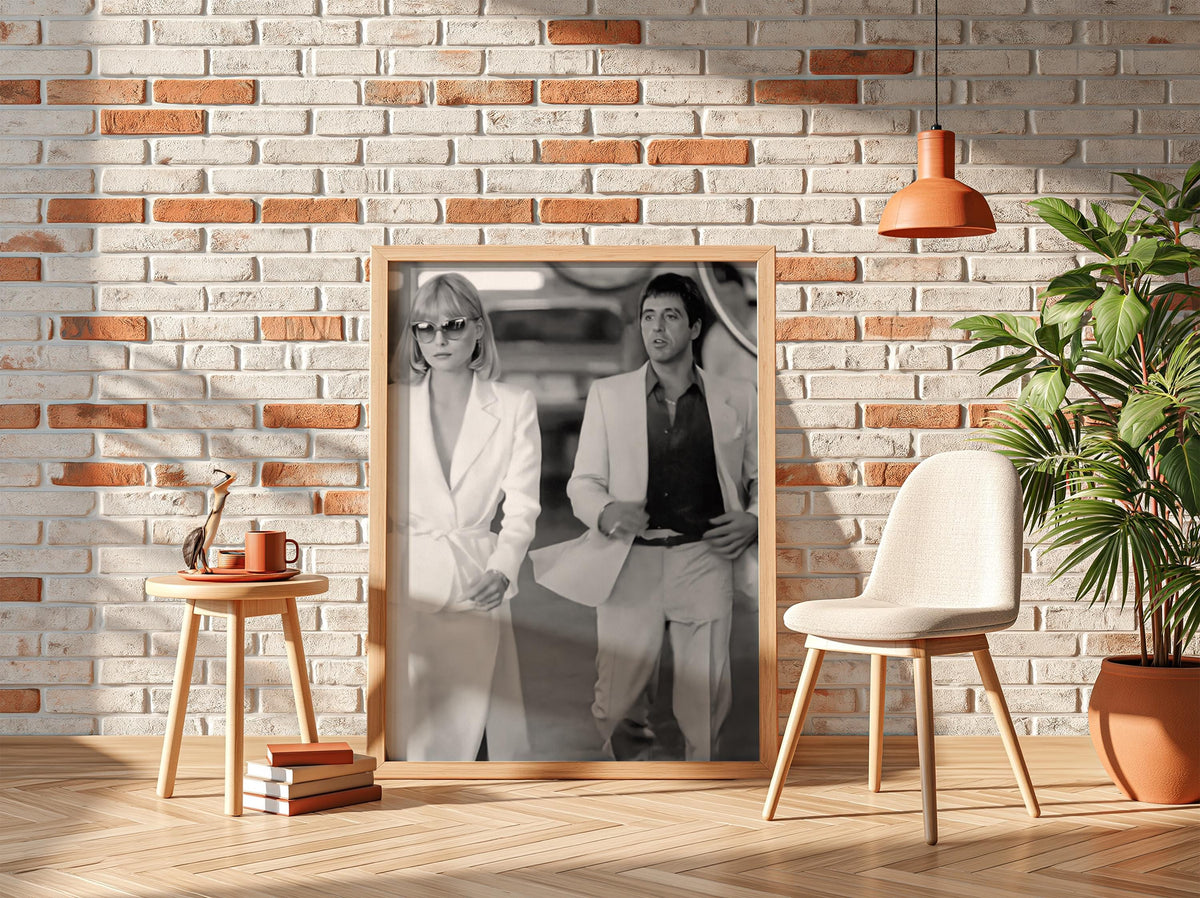 White Suits Duo Poster | Black and White Photography Print | Vintage Cinema Style Wall Art | Retro Luxury Fashion Decor