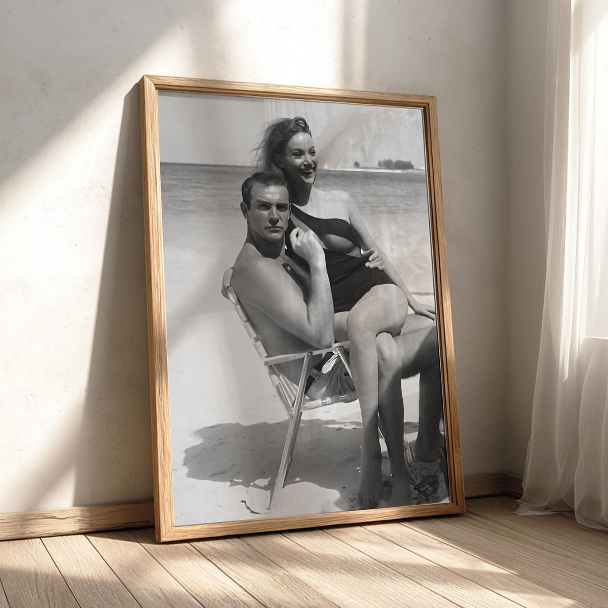 Vintage Beach Portrait Poster | Black and White Photography Print | Retro Coastal Wall Art | Classic Summer Lifestyle Decor