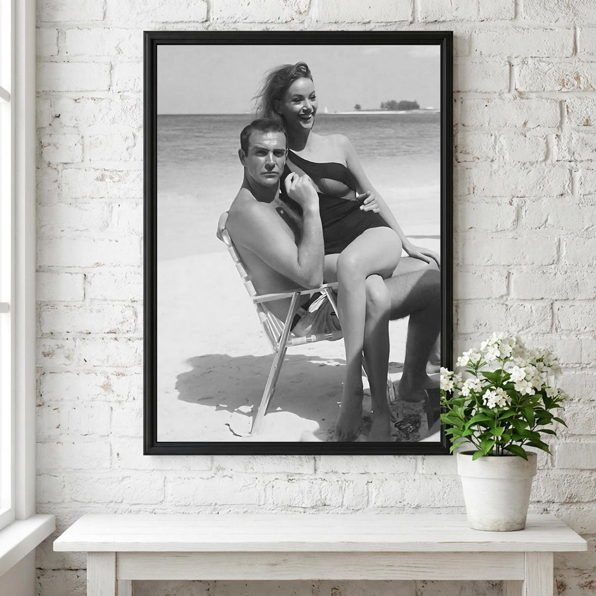 Vintage Beach Portrait Poster | Black and White Photography Print | Retro Coastal Wall Art | Classic Summer Lifestyle Decor