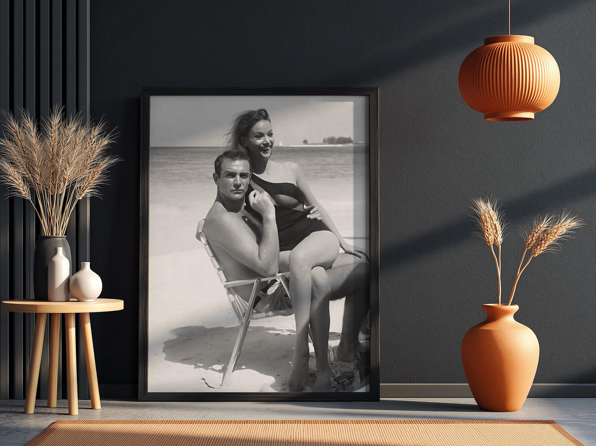 Vintage Beach Portrait Poster | Black and White Photography Print | Retro Coastal Wall Art | Classic Summer Lifestyle Decor