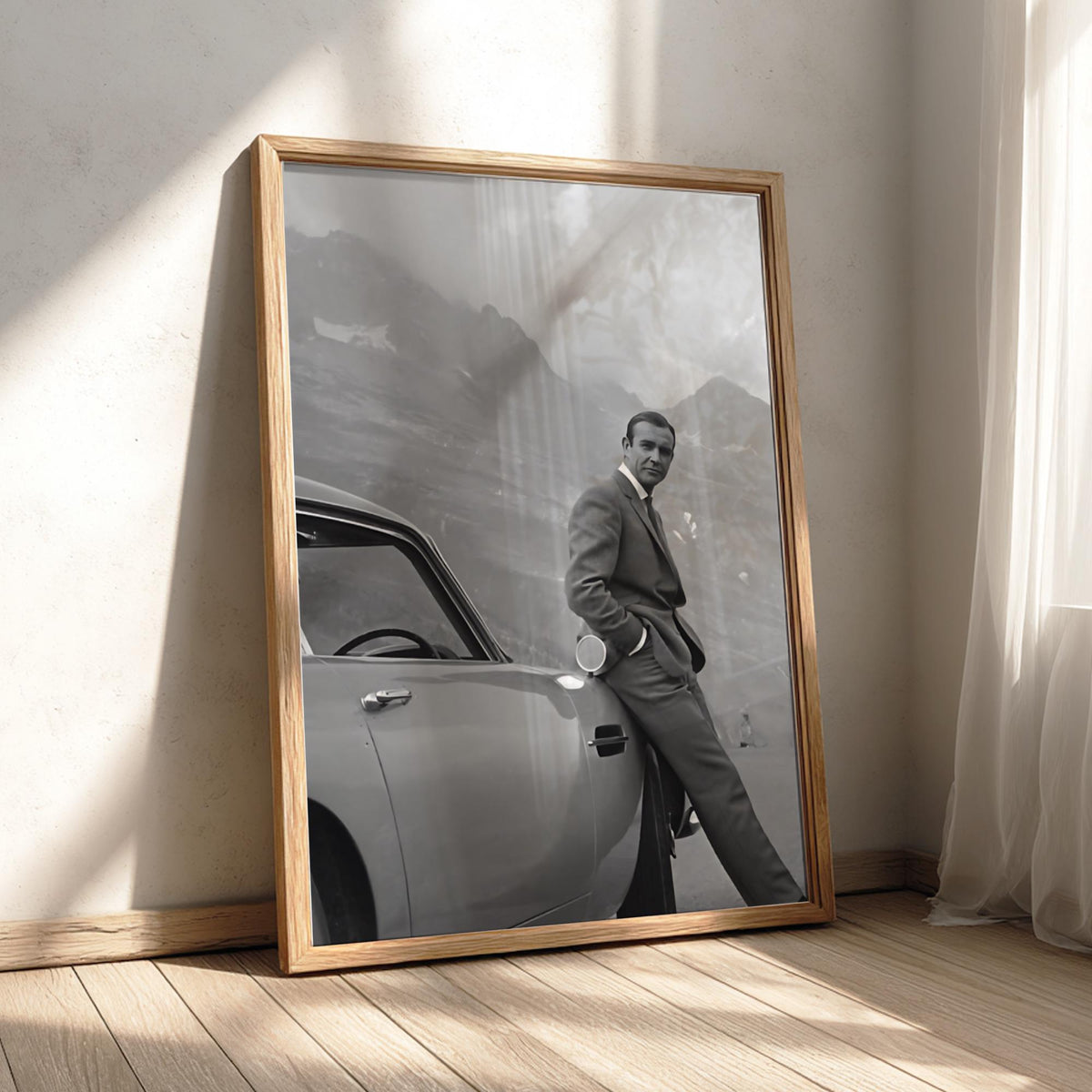 Classic Car Mountain Road Poster | Black and White Photography Print | Vintage Travel Wall Art | Retro Adventure Lifestyle Decor