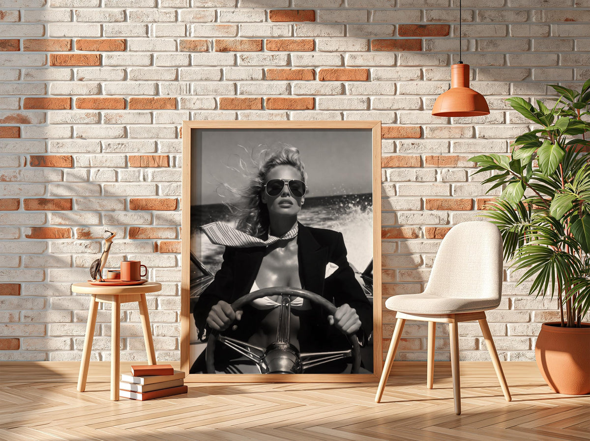 Speedboat Blazer Fashion Poster | Black and White Photography Print | Vintage Luxury Lifestyle Wall Art | Retro Coastal Decor