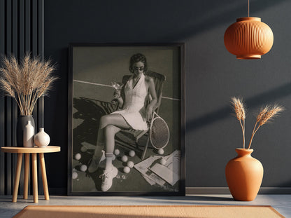Tennis Court Martini Poster | Black and White Photography Print | Vintage Sports Lifestyle Wall Art | Retro Luxury Summer Decor