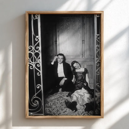 Formal Attire Couple Scene Poster | Black and White Photography Print | Vintage Romance Wall Art | Retro Elegant Lifestyle Decor