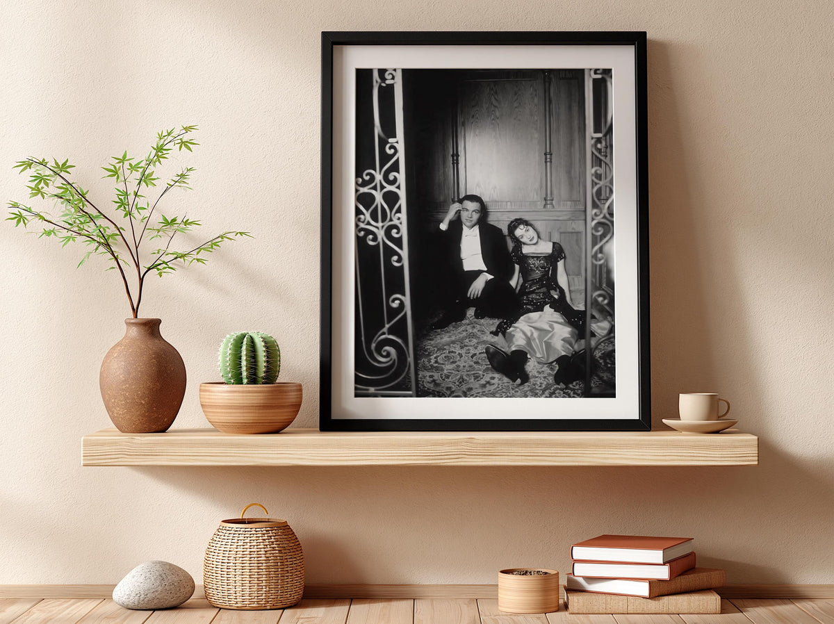 Formal Attire Couple Scene Poster | Black and White Photography Print | Vintage Romance Wall Art | Retro Elegant Lifestyle Decor