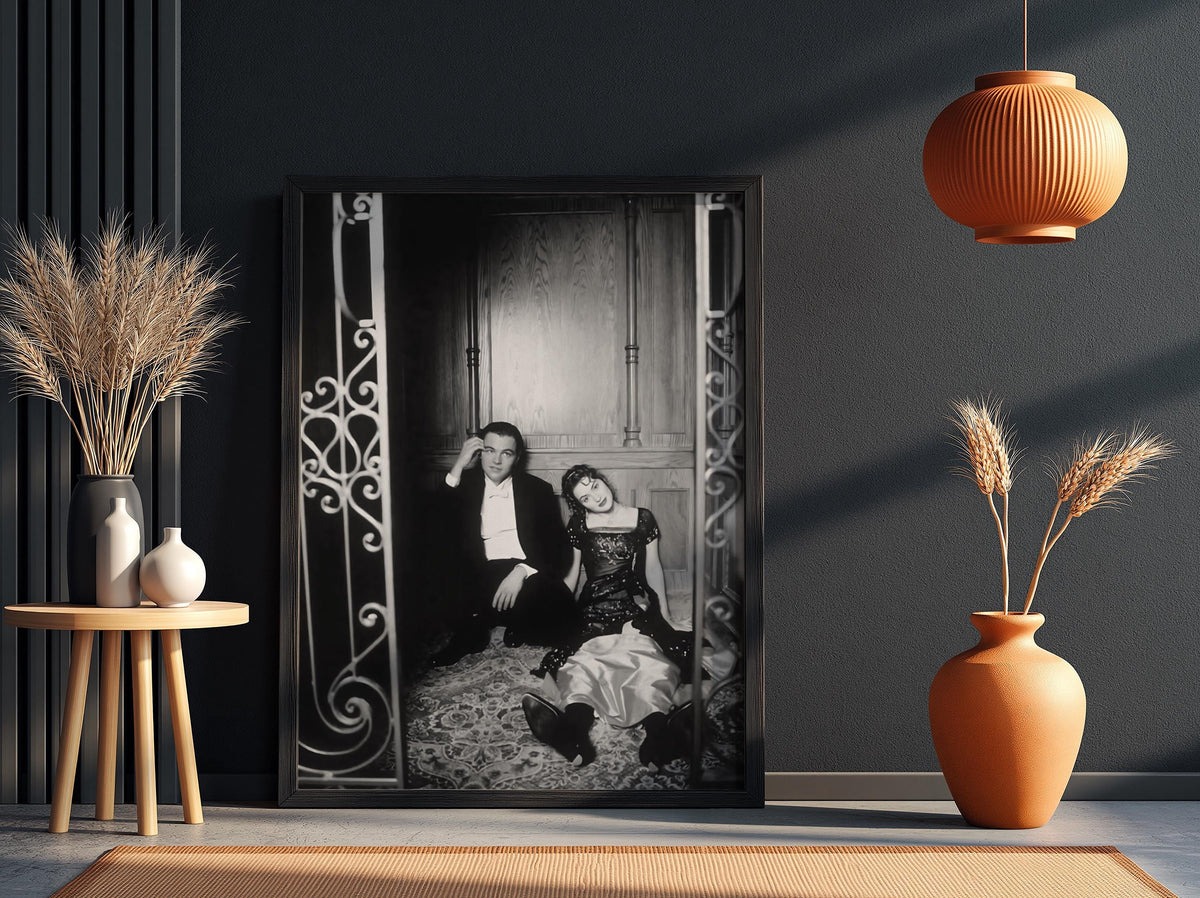 Formal Attire Couple Scene Poster | Black and White Photography Print | Vintage Romance Wall Art | Retro Elegant Lifestyle Decor
