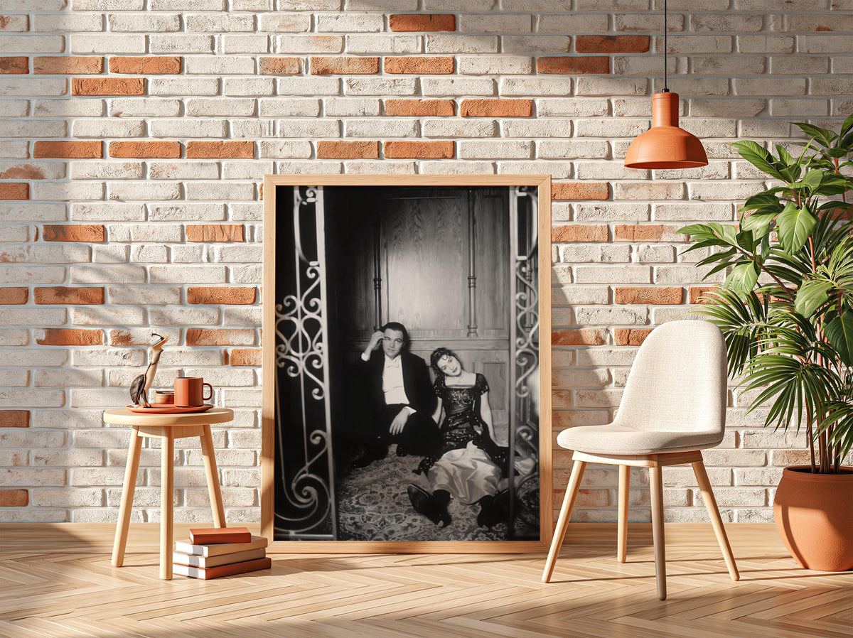 Formal Attire Couple Scene Poster | Black and White Photography Print | Vintage Romance Wall Art | Retro Elegant Lifestyle Decor