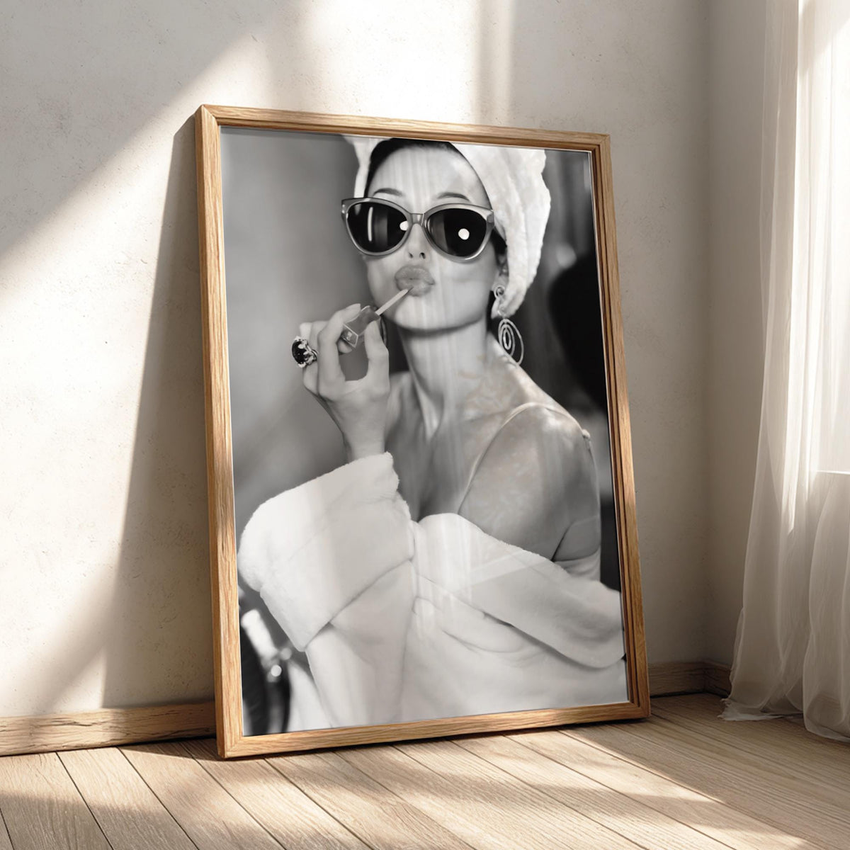 Towel Turban Sunglasses Portrait Poster | Black and White Photography Print | Vintage Beauty Wall Art | Retro Fashion Decor