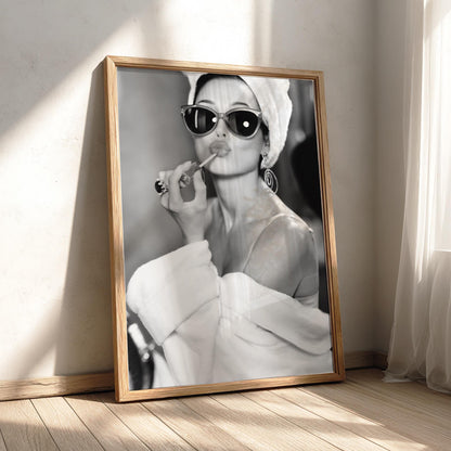 Towel Turban Sunglasses Portrait Poster | Black and White Photography Print | Vintage Beauty Wall Art | Retro Fashion Decor