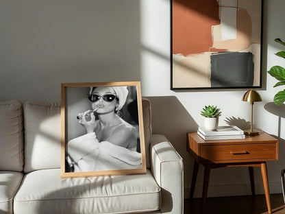 Towel Turban Sunglasses Portrait Poster | Black and White Photography Print | Vintage Beauty Wall Art | Retro Fashion Decor