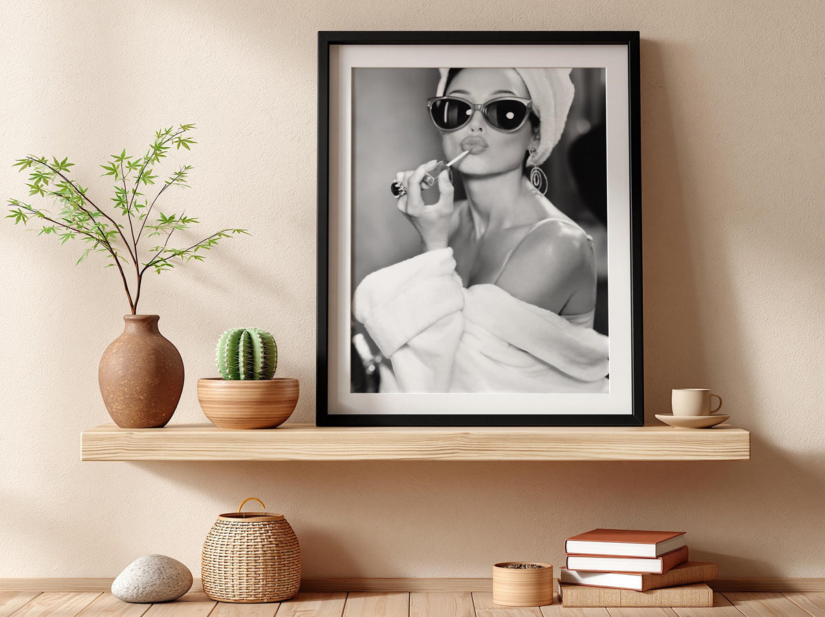 Towel Turban Sunglasses Portrait Poster | Black and White Photography Print | Vintage Beauty Wall Art | Retro Fashion Decor