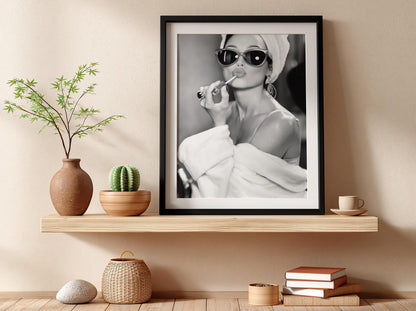 Towel Turban Sunglasses Portrait Poster | Black and White Photography Print | Vintage Beauty Wall Art | Retro Fashion Decor