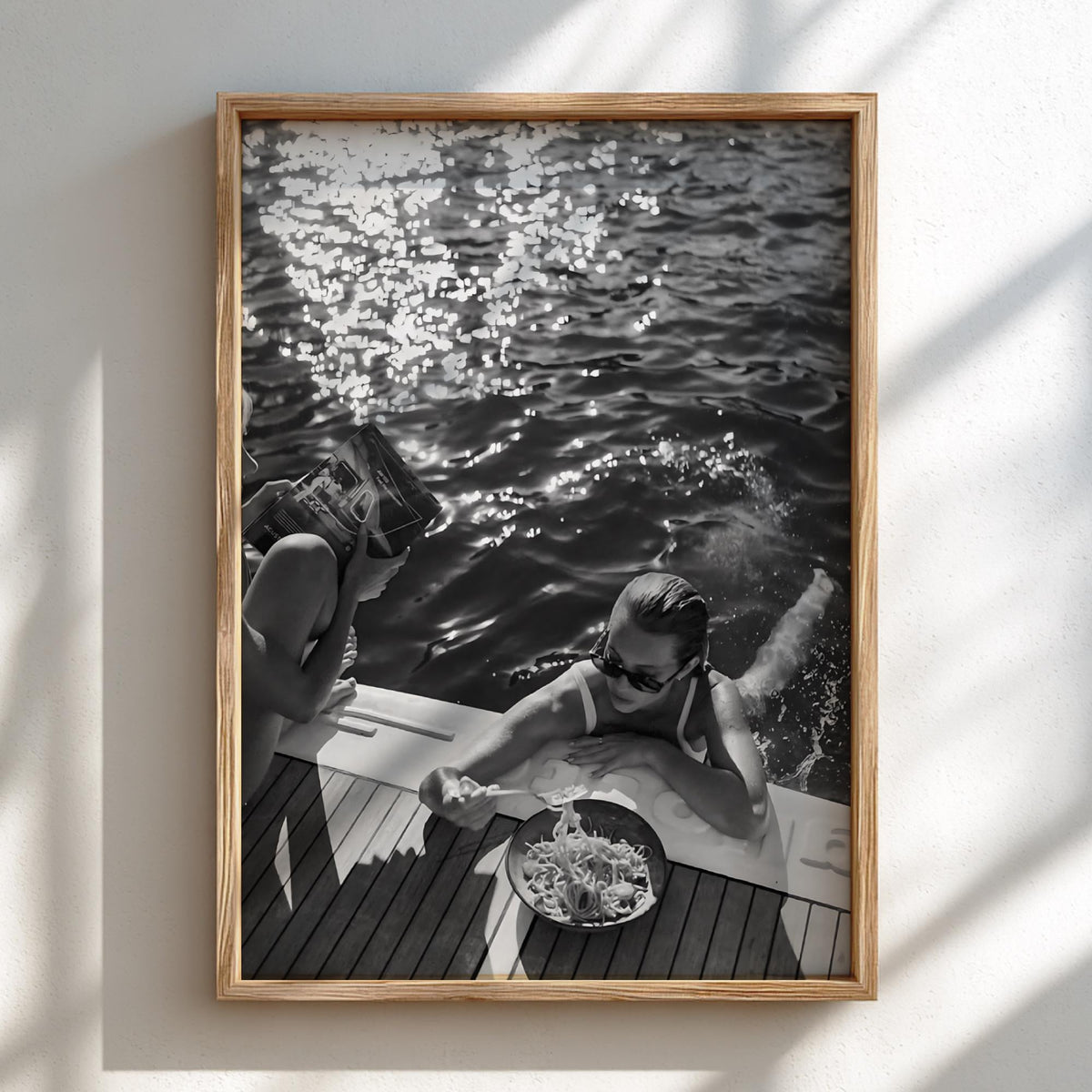 Yacht Deck Spaghetti Lunch Poster | Black and White Photography Print | Vintage Coastal Wall Art | Retro Luxury Lifestyle Decor