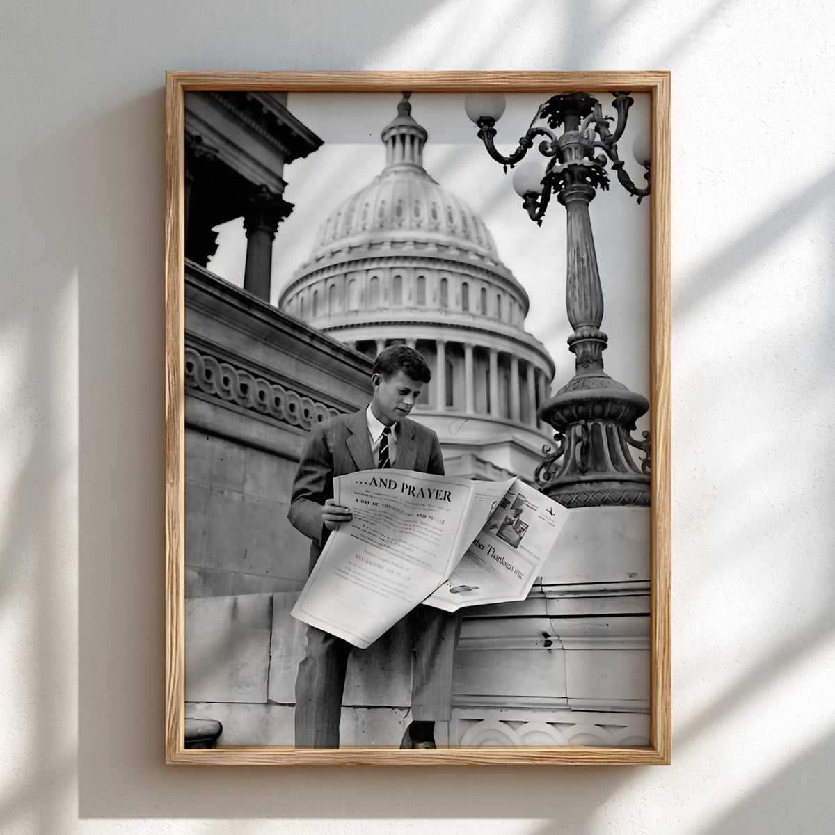 Young Politician Capitol Steps Poster | Black and White Photography Print | Vintage History Wall Art | Retro Documentary Decor
