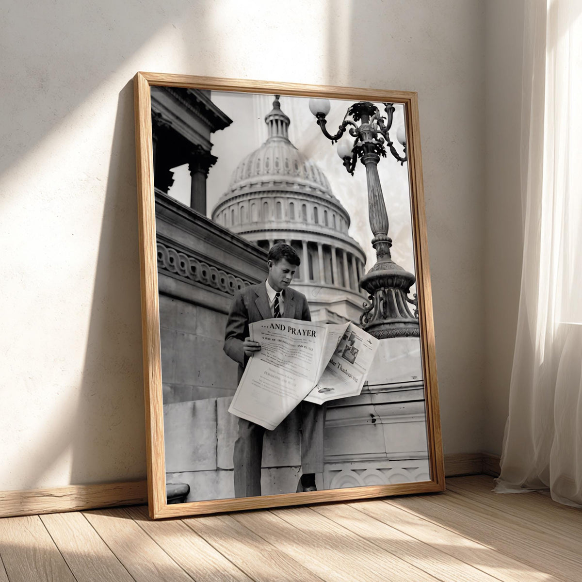 Young Politician Capitol Steps Poster | Black and White Photography Print | Vintage History Wall Art | Retro Documentary Decor