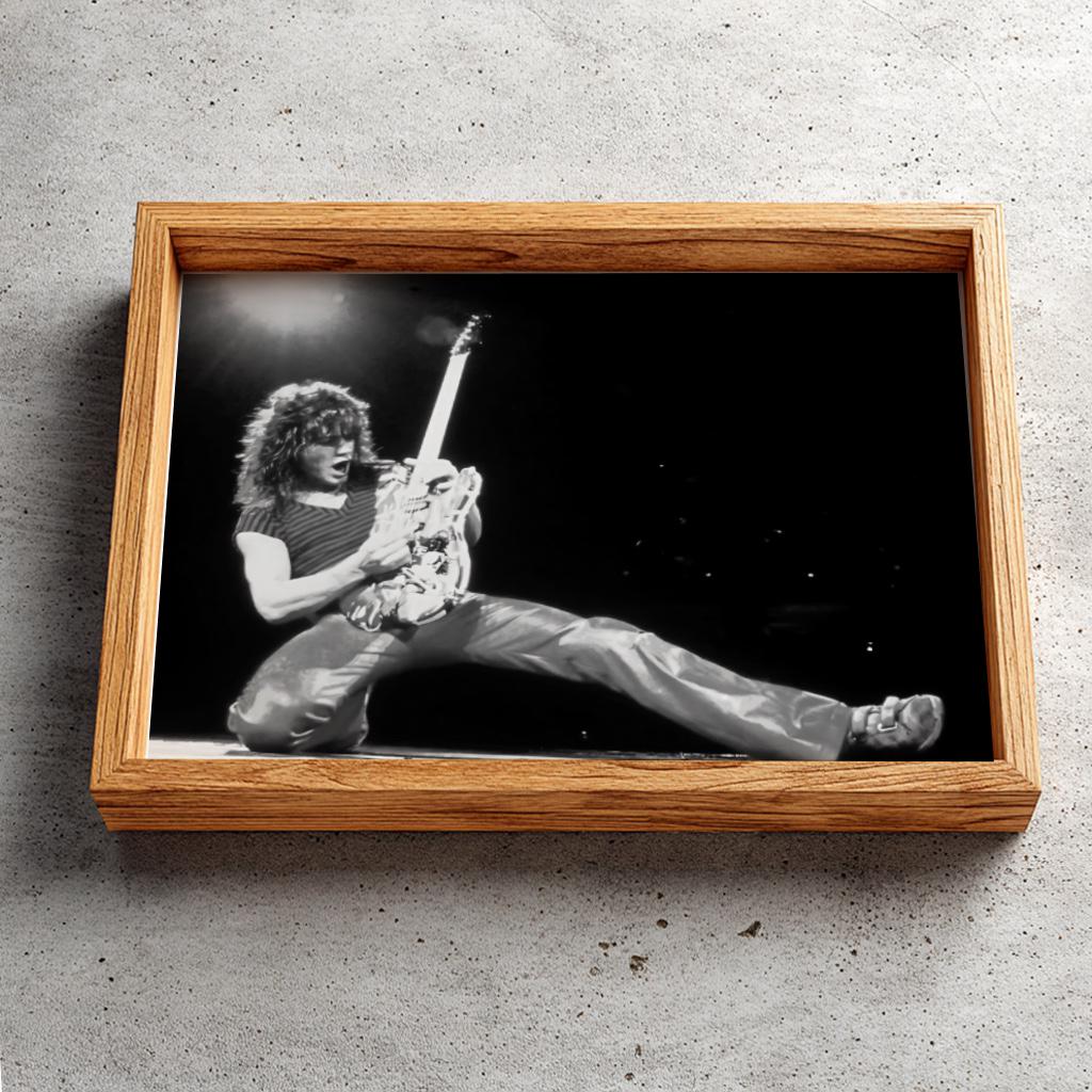 Rock Guitarist Stage Kick Poster | Black and White Photography Print | Vintage Music Wall Art | Retro Concert Photography Decor