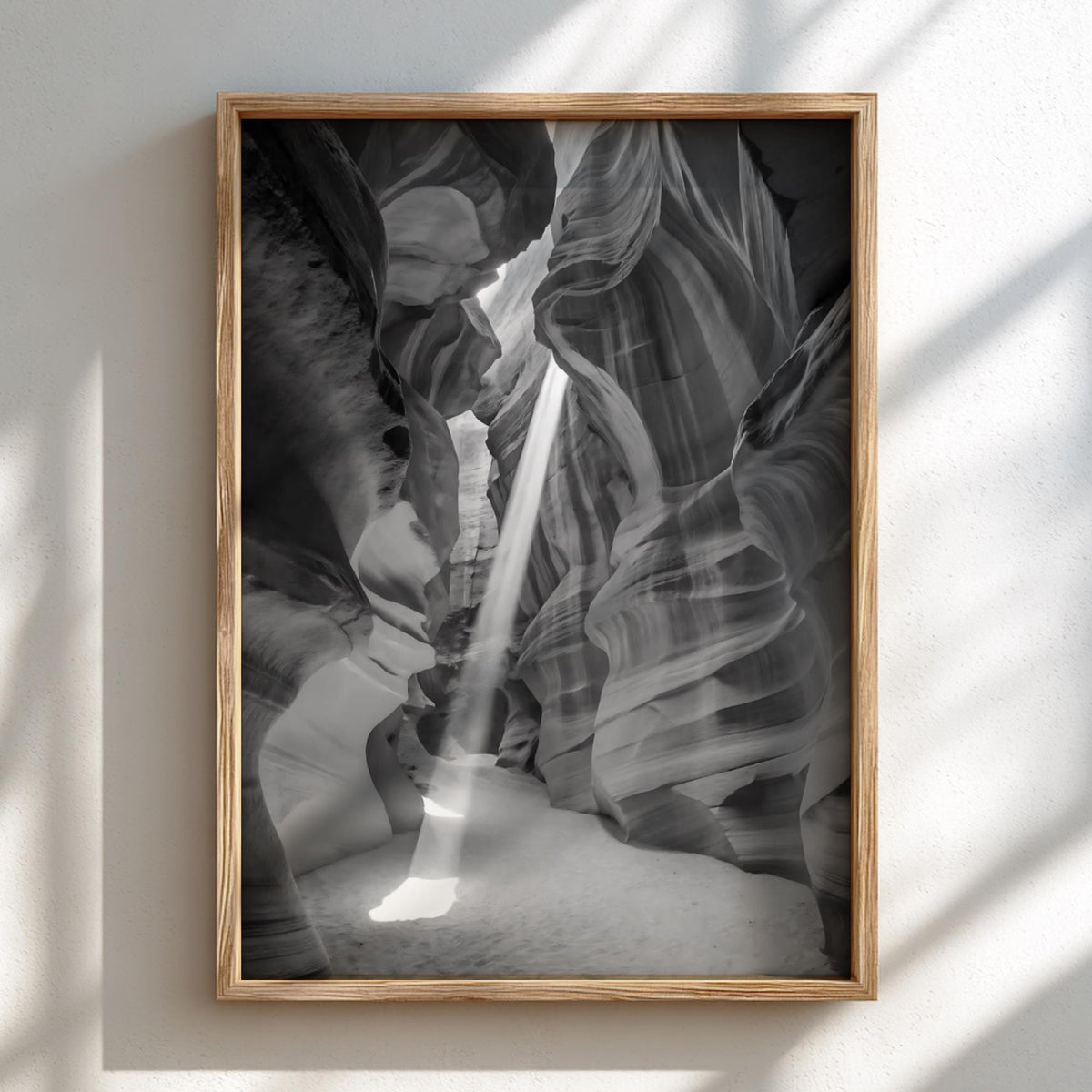 Antelope Canyon Light Beam Poster | Black and White Photography Print | Vintage Nature Wall Art | Retro Desert Landscape Decor