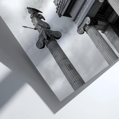 Athena Statue Ionic Columns Poster | Black and White Photography Print | Vintage Greek Art Wall Decor | Retro Classical Architecture