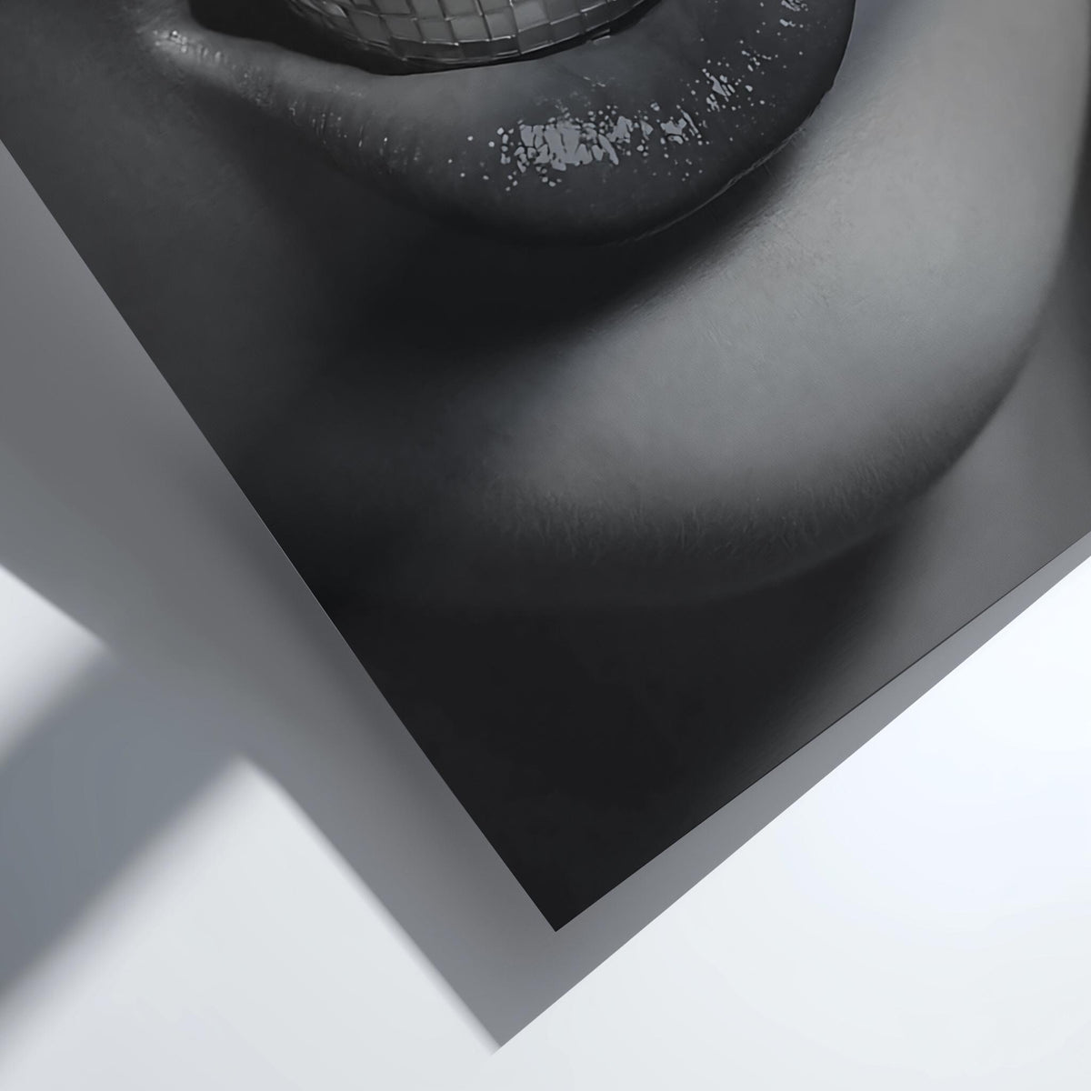 Disco Ball Lips Closeup Poster | Black and White Photography Print | Vintage Glam Wall Art | Retro Nightlife Decor