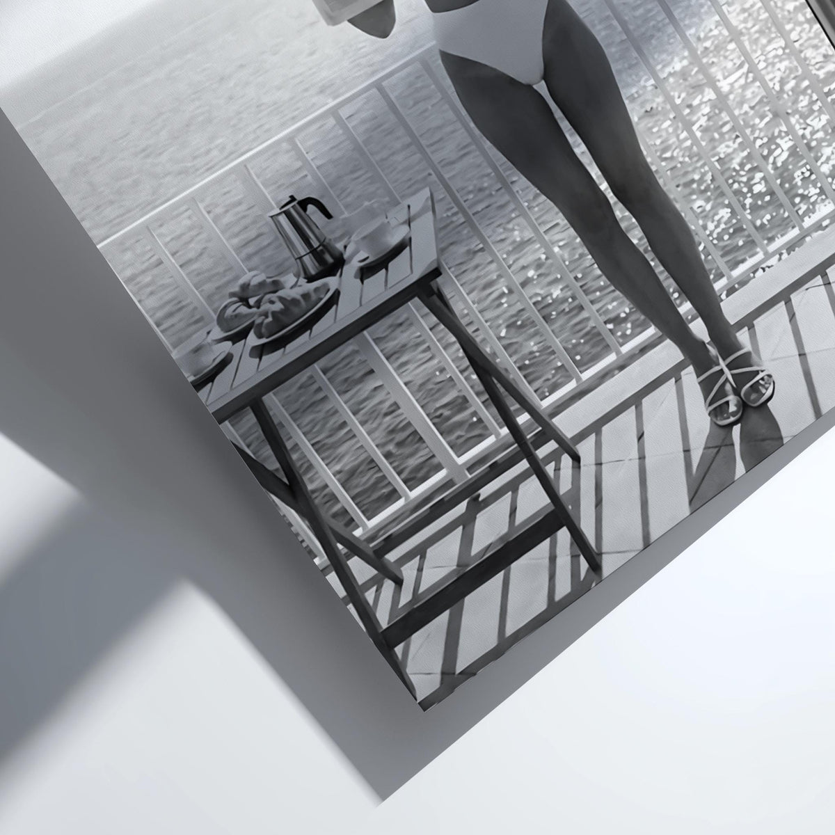 Balcony Breakfast Newspaper Poster | Black and White Photography Print | Vintage Lifestyle Wall Art | Retro Morning Decor