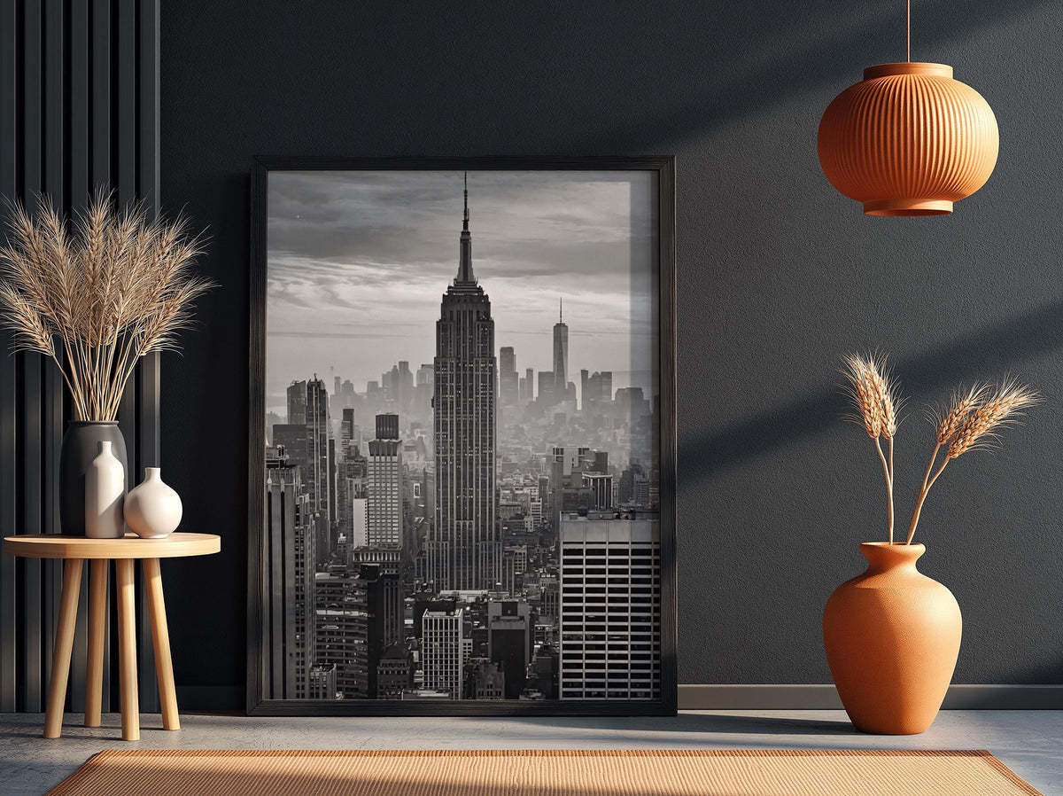 Empire State Building Skyline Poster | Black and White Photography Print | Vintage New York Wall Art | Retro City Travel Decor