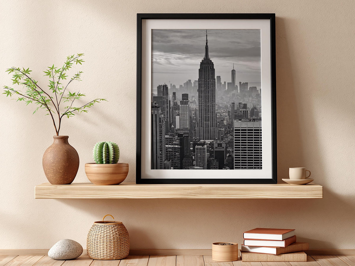 Empire State Building Skyline Poster | Black and White Photography Print | Vintage New York Wall Art | Retro City Travel Decor