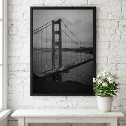 Golden Gate Bridge Dusk Poster | Black and White Photography Print | Vintage San Francisco Wall Art | Retro City Travel Decor