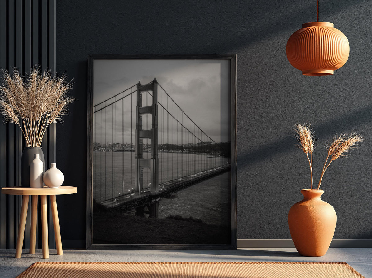 Golden Gate Bridge Dusk Poster | Black and White Photography Print | Vintage San Francisco Wall Art | Retro City Travel Decor