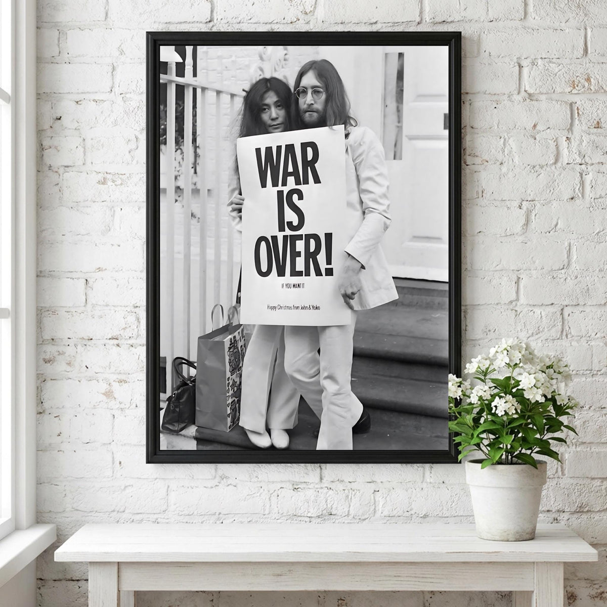 Peace Message Couple Poster | Black and White Photography Print | Vintage Music History Wall Art | Retro Inspirational Decor