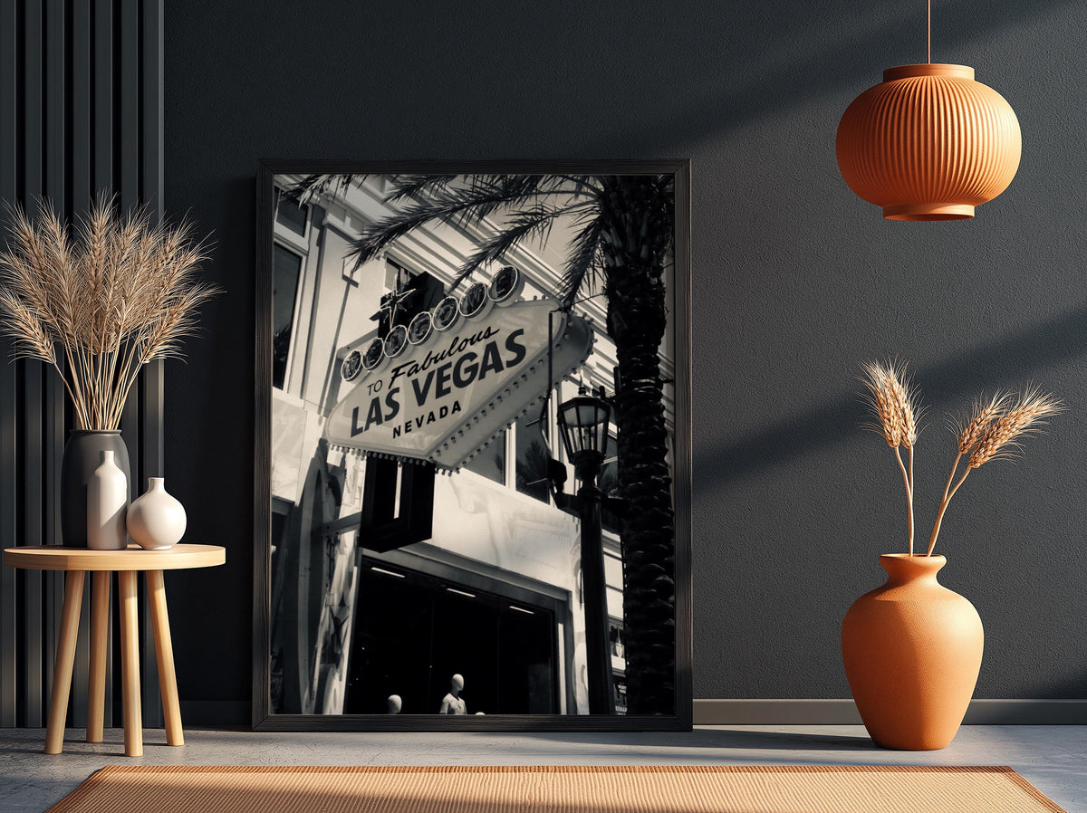 Las Vegas Sign Black and White Poster | Vintage City Photography Print | Retro Travel Wall Art | Classic Nevada Decor