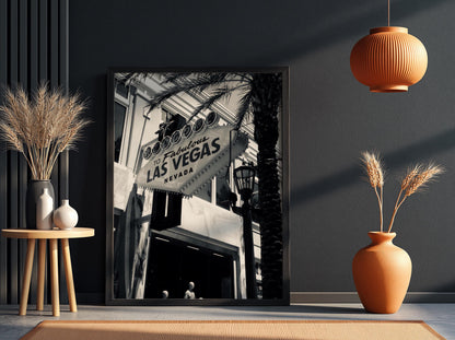Las Vegas Sign Black and White Poster | Vintage City Photography Print | Retro Travel Wall Art | Classic Nevada Decor