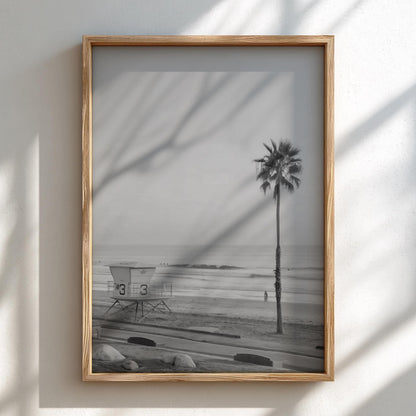 Lifeguard Tower Sunset Beach Poster | Black and White Photography Print | Vintage Coastal Wall Art | Retro Summer Travel Decor