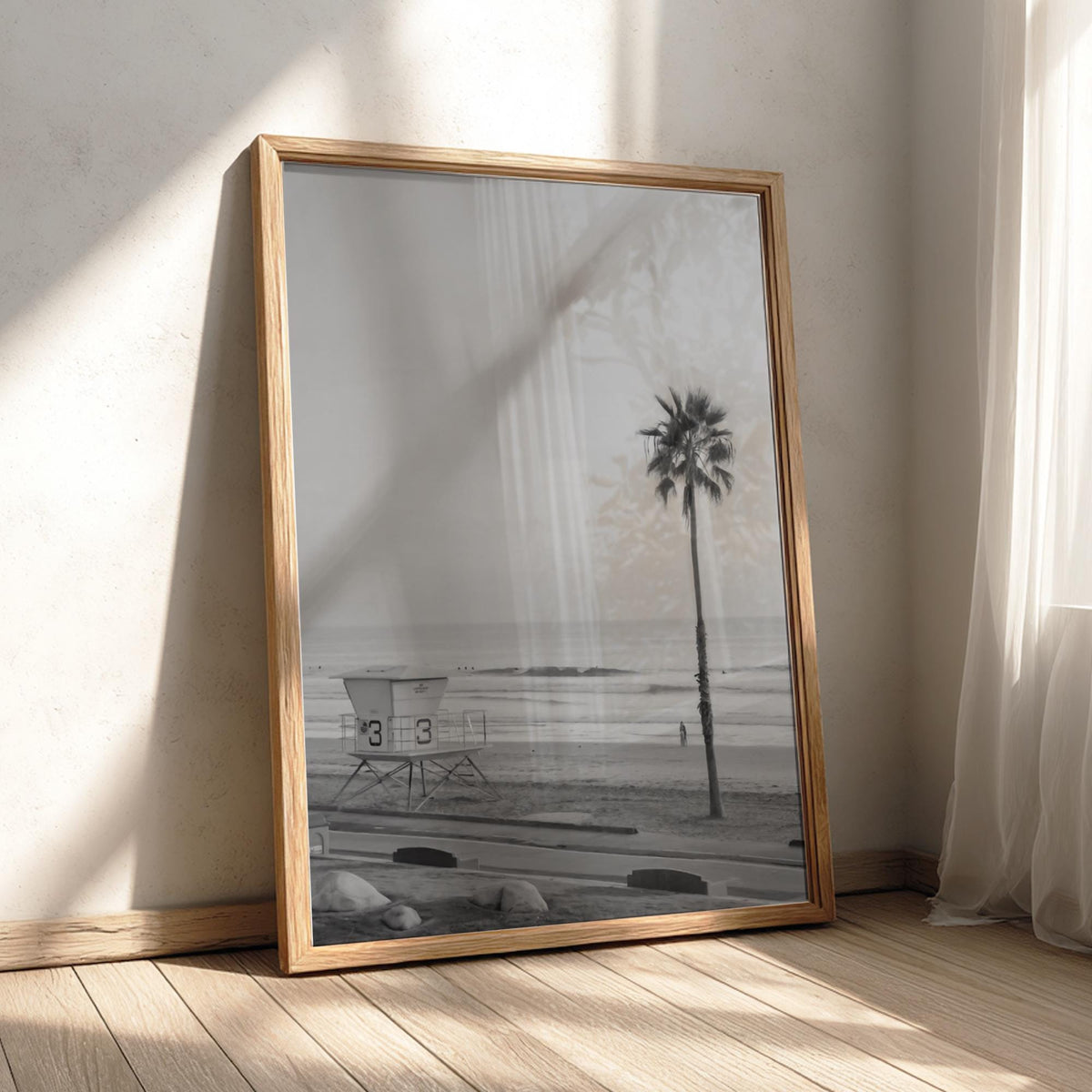 Lifeguard Tower Sunset Beach Poster | Black and White Photography Print | Vintage Coastal Wall Art | Retro Summer Travel Decor