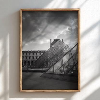 Louvre Glass Pyramid Poster | Black and White Photography Print | Vintage Paris Wall Art | Retro Architecture Travel Decor