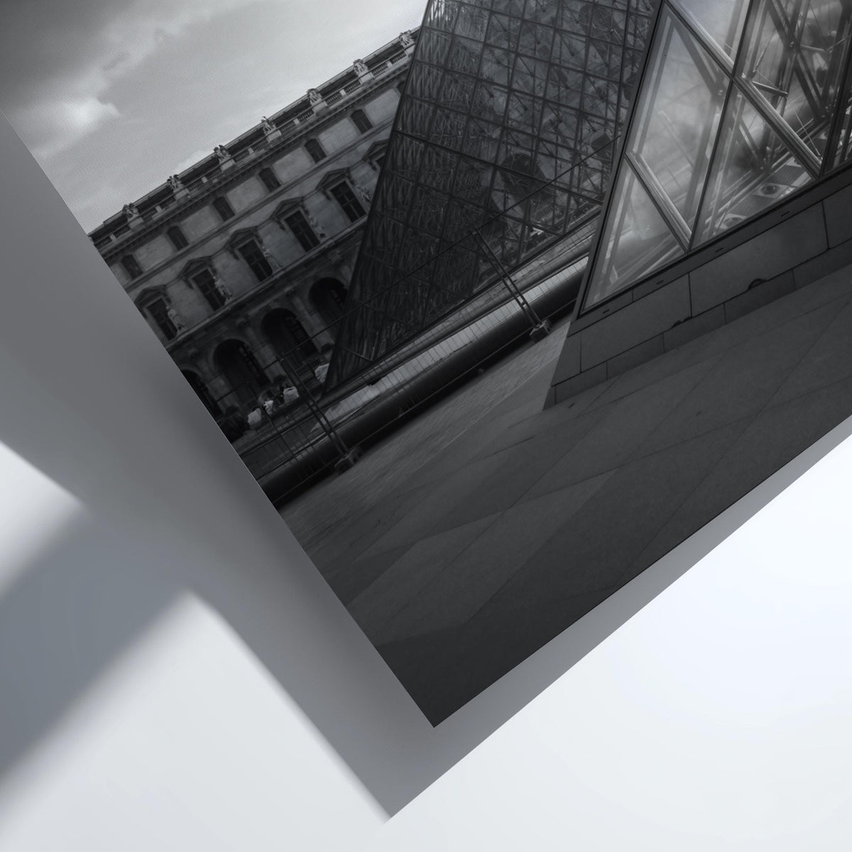 Louvre Glass Pyramid Poster | Black and White Photography Print | Vintage Paris Wall Art | Retro Architecture Travel Decor