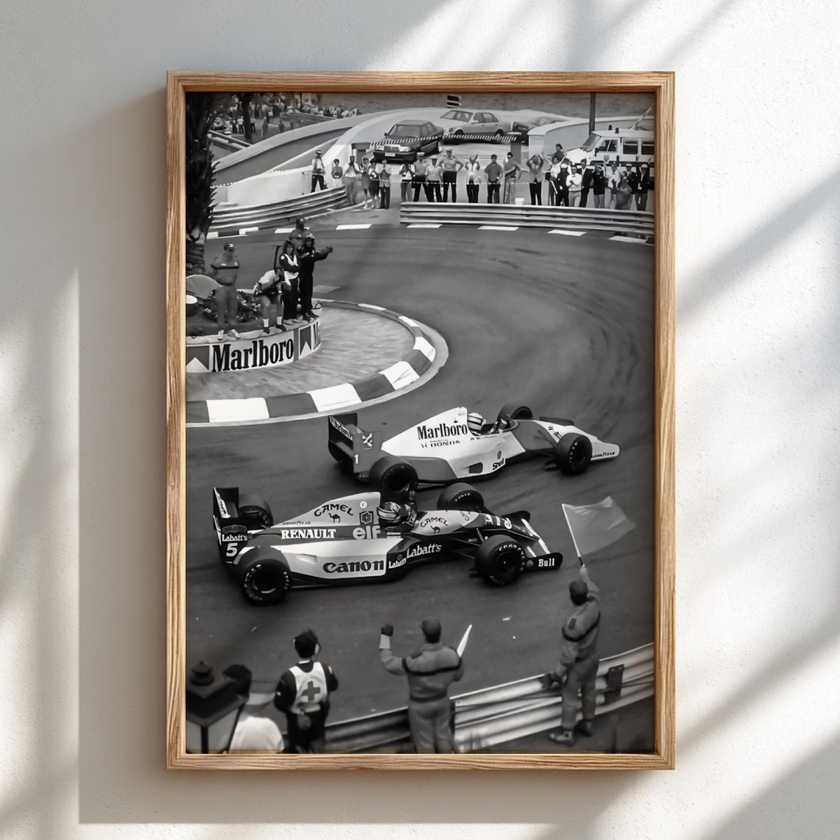 Racing Corner Battle Poster | Black and White Photography Print | Vintage Racing Wall Art | Retro Motorsport Decor