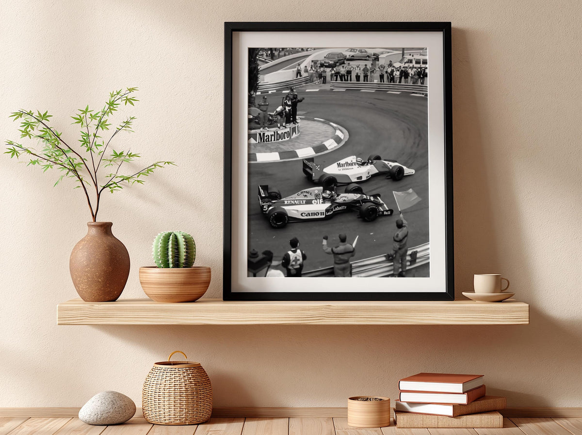 Racing Corner Battle Poster | Black and White Photography Print | Vintage Racing Wall Art | Retro Motorsport Decor