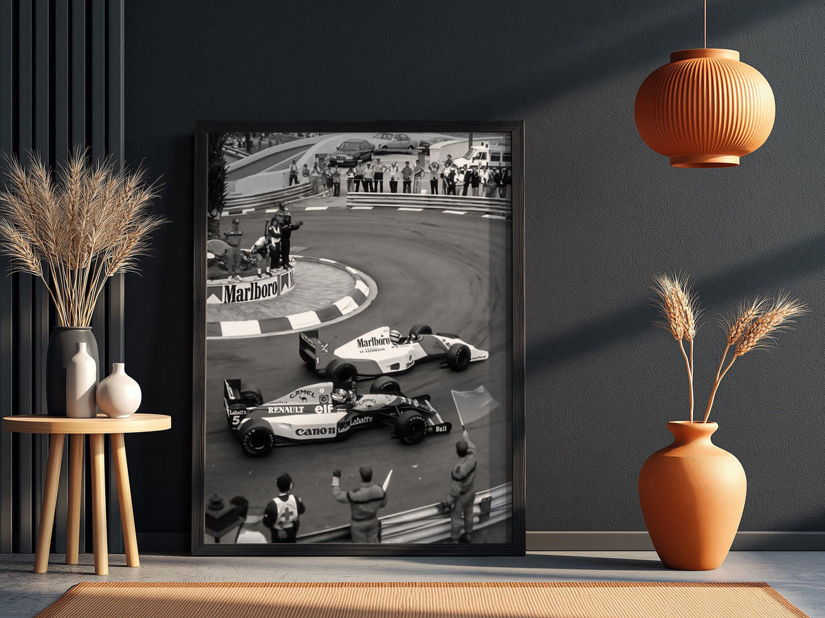 Racing Corner Battle Poster | Black and White Photography Print | Vintage Racing Wall Art | Retro Motorsport Decor